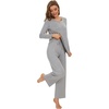 image:imageWiWi Womens Pajama Set Comfy Long Sleeve Tee Pants Sleepwear Soft Viscose from Bamboo 2 Piece Nightwear Pjs SXXLAheather Grey