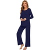 image:imageWiWi Womens Pajama Set Comfy Long Sleeve Tee Pants Sleepwear Soft Viscose from Bamboo 2 Piece Nightwear Pjs SXXLAnavy
