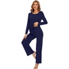 image:imageWiWi Womens Pajama Set Comfy Long Sleeve Tee Pants Sleepwear Soft Viscose from Bamboo 2 Piece Nightwear Pjs SXXLAnavy