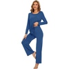 image:imageWiWi Womens Pajama Set Comfy Long Sleeve Tee Pants Sleepwear Soft Viscose from Bamboo 2 Piece Nightwear Pjs SXXLAprussian Blue