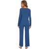 image:imageWiWi Womens Pajama Set Comfy Long Sleeve Tee Pants Sleepwear Soft Viscose from Bamboo 2 Piece Nightwear Pjs SXXLAprussian Blue