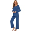 image:imageWiWi Womens Pajama Set Comfy Long Sleeve Tee Pants Sleepwear Soft Viscose from Bamboo 2 Piece Nightwear Pjs SXXLAprussian Blue