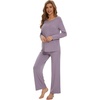 image:imageWiWi Womens Pajama Set Comfy Long Sleeve Tee Pants Sleepwear Soft Viscose from Bamboo 2 Piece Nightwear Pjs SXXLAviolet
