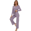 image:imageWiWi Womens Pajama Set Comfy Long Sleeve Tee Pants Sleepwear Soft Viscose from Bamboo 2 Piece Nightwear Pjs SXXLAviolet
