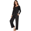 image:imageWiWi Womens Pajama Set Comfy Long Sleeve Tee Pants Sleepwear Soft Viscose from Bamboo 2 Piece Nightwear Pjs SXXLBblack