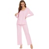 image:imageWiWi Womens Pajama Set Comfy Long Sleeve Tee Pants Sleepwear Soft Viscose from Bamboo 2 Piece Nightwear Pjs SXXLBblush Pink