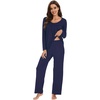 image:imageWiWi Womens Pajama Set Comfy Long Sleeve Tee Pants Sleepwear Soft Viscose from Bamboo 2 Piece Nightwear Pjs SXXLBnavy