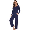 image:imageWiWi Womens Pajama Set Comfy Long Sleeve Tee Pants Sleepwear Soft Viscose from Bamboo 2 Piece Nightwear Pjs SXXLBnavy