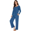 image:imageWiWi Womens Pajama Set Comfy Long Sleeve Tee Pants Sleepwear Soft Viscose from Bamboo 2 Piece Nightwear Pjs SXXLBprussian Blue