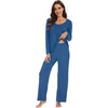 image:imageWiWi Womens Pajama Set Comfy Long Sleeve Tee Pants Sleepwear Soft Viscose from Bamboo 2 Piece Nightwear Pjs SXXLBprussian Blue