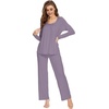 image:imageWiWi Womens Pajama Set Comfy Long Sleeve Tee Pants Sleepwear Soft Viscose from Bamboo 2 Piece Nightwear Pjs SXXLBviolet