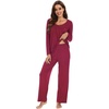 image:imageWiWi Womens Pajama Set Comfy Long Sleeve Tee Pants Sleepwear Soft Viscose from Bamboo 2 Piece Nightwear Pjs SXXLBwine