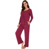 image:imageWiWi Womens Pajama Set Comfy Long Sleeve Tee Pants Sleepwear Soft Viscose from Bamboo 2 Piece Nightwear Pjs SXXLBwine