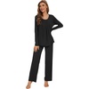 image:imageWiWi Womens Pajama Set Comfy Long Sleeve Tee Pants Sleepwear Soft Viscose from Bamboo 2 Piece Nightwear Pjs SXXLCblack