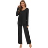 image:imageWiWi Womens Pajama Set Comfy Long Sleeve Tee Pants Sleepwear Soft Viscose from Bamboo 2 Piece Nightwear Pjs SXXLCblack