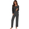 image:imageWiWi Womens Pajama Set Comfy Long Sleeve Tee Pants Sleepwear Soft Viscose from Bamboo 2 Piece Nightwear Pjs SXXLCcharcoal Heather