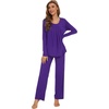image:imageWiWi Womens Pajama Set Comfy Long Sleeve Tee Pants Sleepwear Soft Viscose from Bamboo 2 Piece Nightwear Pjs SXXLCdark Purple