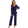 image:imageWiWi Womens Pajama Set Comfy Long Sleeve Tee Pants Sleepwear Soft Viscose from Bamboo 2 Piece Nightwear Pjs SXXLCnavy