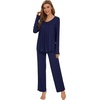 image:imageWiWi Womens Pajama Set Comfy Long Sleeve Tee Pants Sleepwear Soft Viscose from Bamboo 2 Piece Nightwear Pjs SXXLCnavy