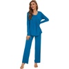 image:imageWiWi Womens Pajama Set Comfy Long Sleeve Tee Pants Sleepwear Soft Viscose from Bamboo 2 Piece Nightwear Pjs SXXLCteal Blue