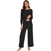 image:imageWiWi Womens Pajama Set Comfy Long Sleeve Tee Pants Sleepwear Soft Viscose from Bamboo 2 Piece Nightwear Pjs SXXLDblack