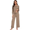 image:imageWiWi Womens Pajama Set Comfy Long Sleeve Tee Pants Sleepwear Soft Viscose from Bamboo 2 Piece Nightwear Pjs SXXLDcamel
