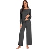 image:imageWiWi Womens Pajama Set Comfy Long Sleeve Tee Pants Sleepwear Soft Viscose from Bamboo 2 Piece Nightwear Pjs SXXLDcharcoal Heather