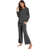 image:imageWiWi Womens Pajama Set Comfy Long Sleeve Tee Pants Sleepwear Soft Viscose from Bamboo 2 Piece Nightwear Pjs SXXLDcharcoal Heather