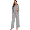 image:imageWiWi Womens Pajama Set Comfy Long Sleeve Tee Pants Sleepwear Soft Viscose from Bamboo 2 Piece Nightwear Pjs SXXLDheather Grey