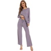 image:imageWiWi Womens Pajama Set Comfy Long Sleeve Tee Pants Sleepwear Soft Viscose from Bamboo 2 Piece Nightwear Pjs SXXLDviolet