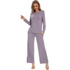 image:imageWiWi Womens Pajama Set Comfy Long Sleeve Tee Pants Sleepwear Soft Viscose from Bamboo 2 Piece Nightwear Pjs SXXLDviolet