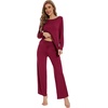image:imageWiWi Womens Pajama Set Comfy Long Sleeve Tee Pants Sleepwear Soft Viscose from Bamboo 2 Piece Nightwear Pjs SXXLDwine