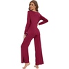 image:imageWiWi Womens Pajama Set Comfy Long Sleeve Tee Pants Sleepwear Soft Viscose from Bamboo 2 Piece Nightwear Pjs SXXLDwine