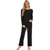 image:imageWiWi Womens Pajama Set Comfy Long Sleeve Tee Pants Sleepwear Soft Viscose from Bamboo 2 Piece Nightwear Pjs SXXLEblack