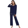 image:imageWiWi Womens Pajama Set Comfy Long Sleeve Tee Pants Sleepwear Soft Viscose from Bamboo 2 Piece Nightwear Pjs SXXLFnavy