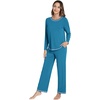 image:imageWiWi Womens Pajama Set Comfy Long Sleeve Tee Pants Sleepwear Soft Viscose from Bamboo 2 Piece Nightwear Pjs SXXLFteal Blue