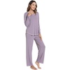 image:imageWiWi Womens Pajama Set Comfy Long Sleeve Tee Pants Sleepwear Soft Viscose from Bamboo 2 Piece Nightwear Pjs SXXLFviolet