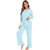 image:imageWiWi Womens Pajama Set Comfy Long Sleeve Tee Pants Sleepwear Soft Viscose from Bamboo 2 Piece Nightwear Pjs SXXLGaqua