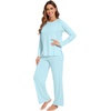 image:imageWiWi Womens Pajama Set Comfy Long Sleeve Tee Pants Sleepwear Soft Viscose from Bamboo 2 Piece Nightwear Pjs SXXLGaqua