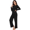 image:imageWiWi Womens Pajama Set Comfy Long Sleeve Tee Pants Sleepwear Soft Viscose from Bamboo 2 Piece Nightwear Pjs SXXLGblack