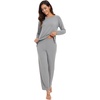 image:imageWiWi Womens Pajama Set Comfy Long Sleeve Tee Pants Sleepwear Soft Viscose from Bamboo 2 Piece Nightwear Pjs SXXLGheather Grey
