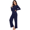 image:imageWiWi Womens Pajama Set Comfy Long Sleeve Tee Pants Sleepwear Soft Viscose from Bamboo 2 Piece Nightwear Pjs SXXLGnavy