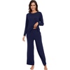 image:imageWiWi Womens Pajama Set Comfy Long Sleeve Tee Pants Sleepwear Soft Viscose from Bamboo 2 Piece Nightwear Pjs SXXLGnavy