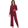 image:imageWiWi Womens Pajama Set Comfy Long Sleeve Tee Pants Sleepwear Soft Viscose from Bamboo 2 Piece Nightwear Pjs SXXLGwine