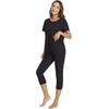 image:imageWiWi Womens Pajama Set Viscose from Bamboo Short Sleeve Tunic Top Capri Leggings Cooling Sleepwear Super Soft Pjs SXXLBlack
