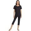 image:imageWiWi Womens Pajama Set Viscose from Bamboo Short Sleeve Tunic Top Capri Leggings Cooling Sleepwear Super Soft Pjs SXXLBlack