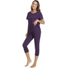 image:imageWiWi Womens Pajama Set Viscose from Bamboo Short Sleeve Tunic Top Capri Leggings Cooling Sleepwear Super Soft Pjs SXXLDark Purple