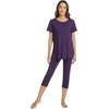 image:imageWiWi Womens Pajama Set Viscose from Bamboo Short Sleeve Tunic Top Capri Leggings Cooling Sleepwear Super Soft Pjs SXXLDark Purple