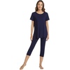 image:imageWiWi Womens Pajama Set Viscose from Bamboo Short Sleeve Tunic Top Capri Leggings Cooling Sleepwear Super Soft Pjs SXXLNavy