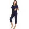 image:imageWiWi Womens Pajama Set Viscose from Bamboo Short Sleeve Tunic Top Capri Leggings Cooling Sleepwear Super Soft Pjs SXXLNavy